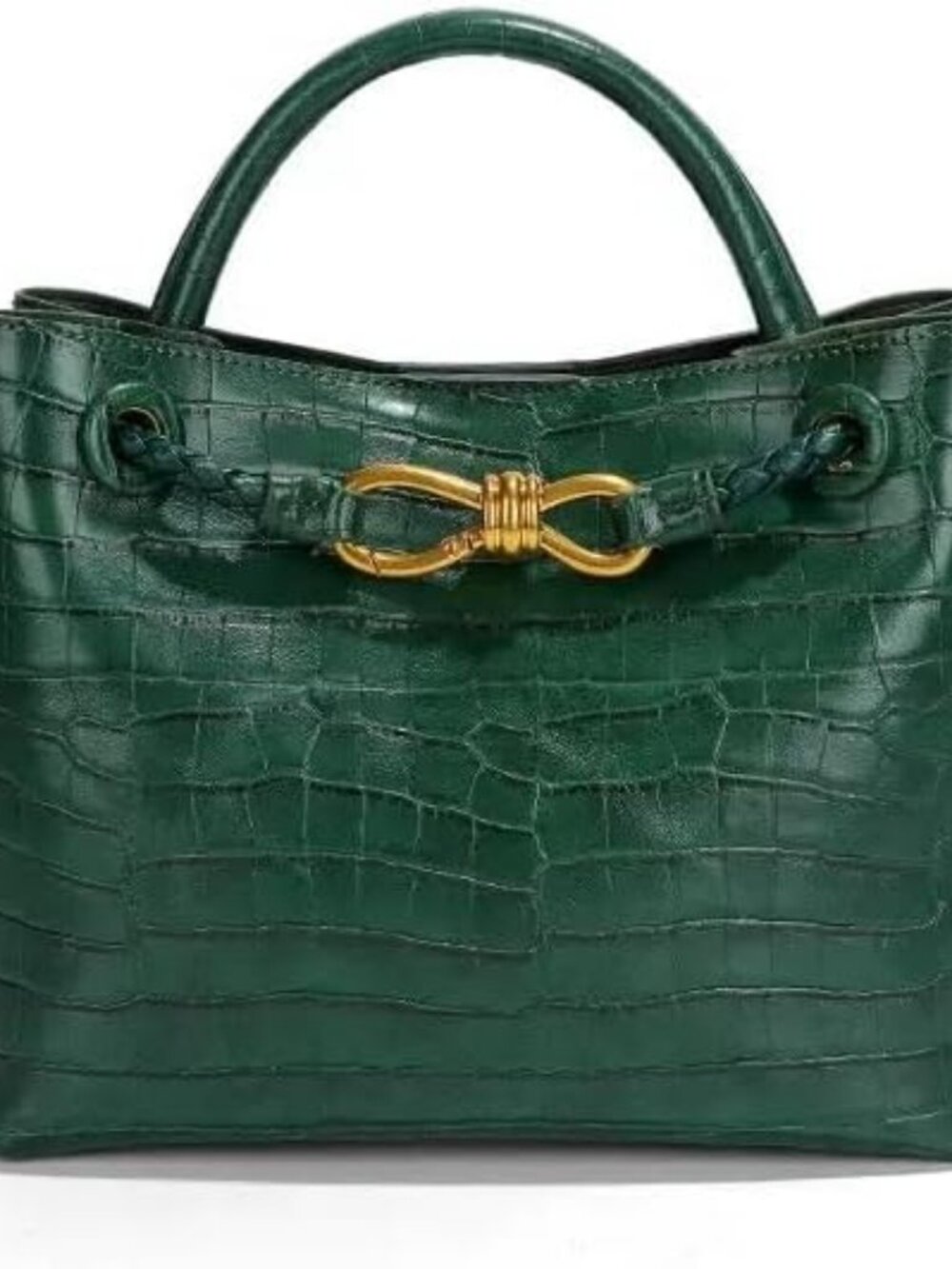 Women's C Emerald Woven Leather Tote Handle Designer Handbag Shoulder Bag